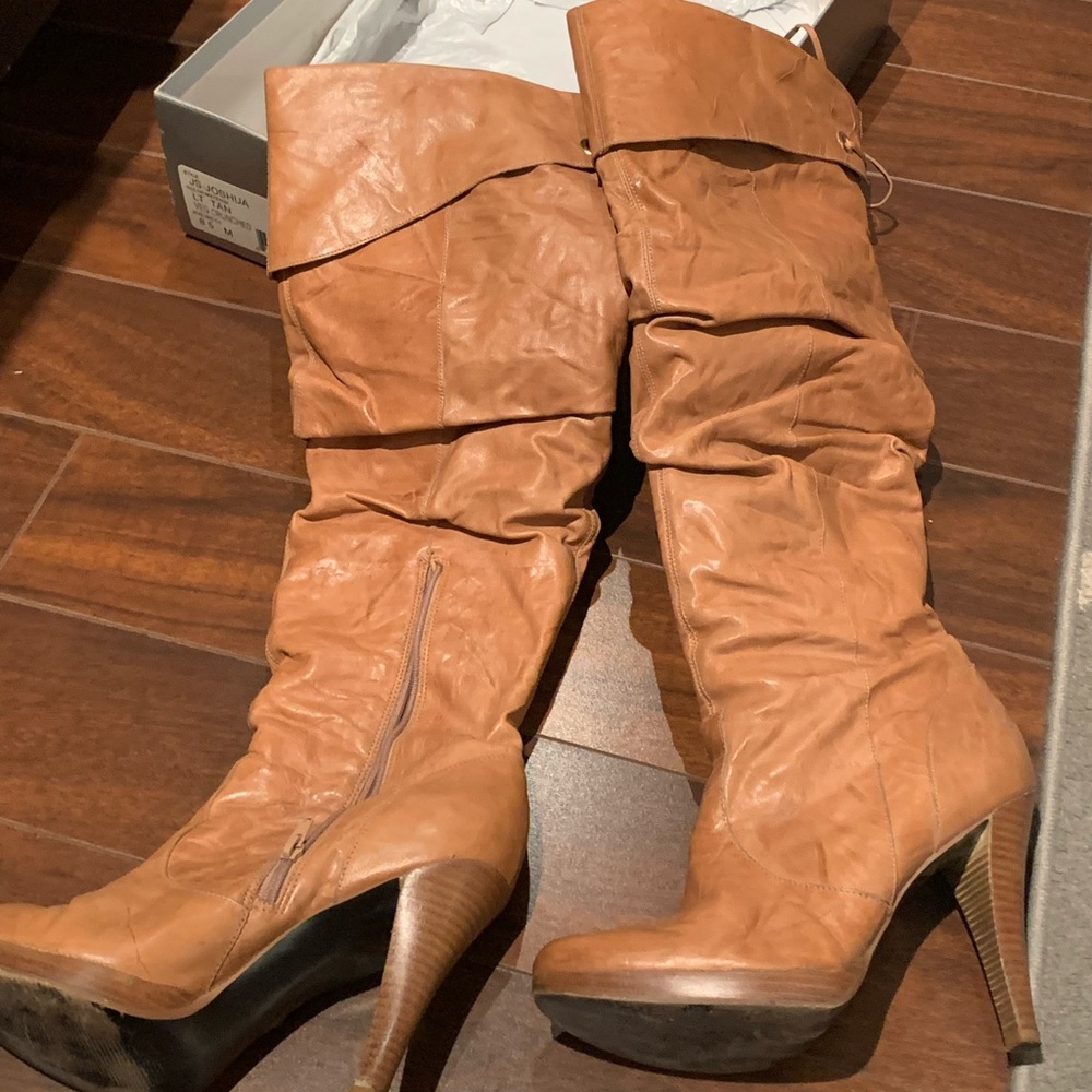 Jessica Simpson JS Joshua Western Leather light tan “veg crunched” Boots sz 8.5